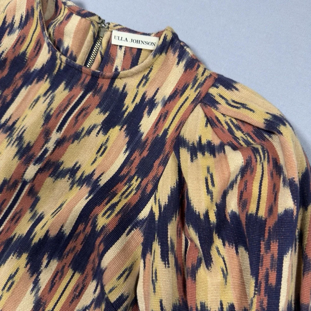 Ulla Johnson Jude Top Size 4 Ikat Print Puff Sleeve Cotton Blouse India